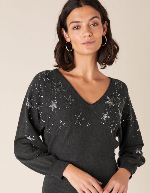 Star Heat-Seal Gem Knit Dress with LENZING™ ECOVERO™, Grey (CHARCOAL), large