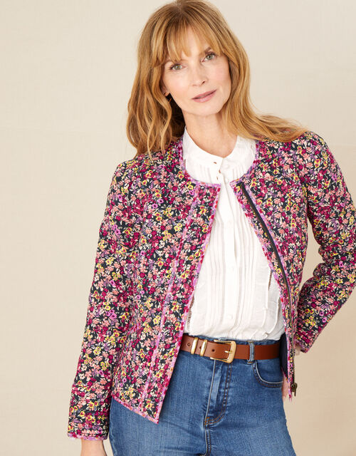 Ditsy Floral Quilted Jacket, Blue (NAVY), large