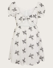 Broderie Floral Puff Sleeve Dress, White (WHITE), large