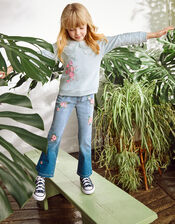 Flower Embroidered Jeans, Blue (BLUE), large