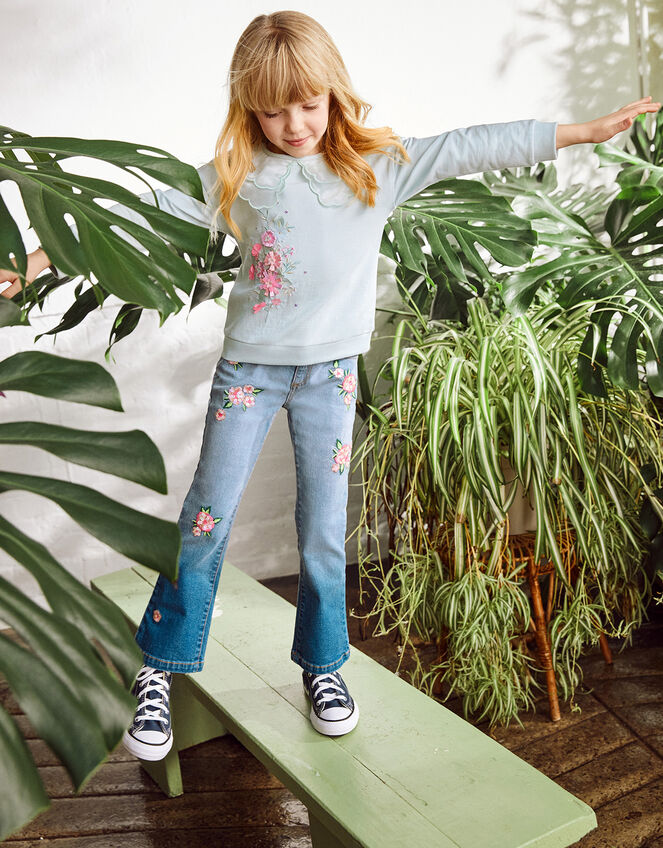 Flower Embroidered Jeans, Blue (BLUE), large