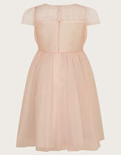 Short Sleeve Bow Blossom Dress, Pink (PINK), large