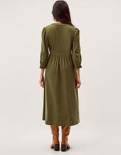 Sara Smocked Corduroy Midi Dress, Green (KHAKI), large