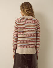 Fara V-Neck Fair Isle Jumper, Mink (MINK), large