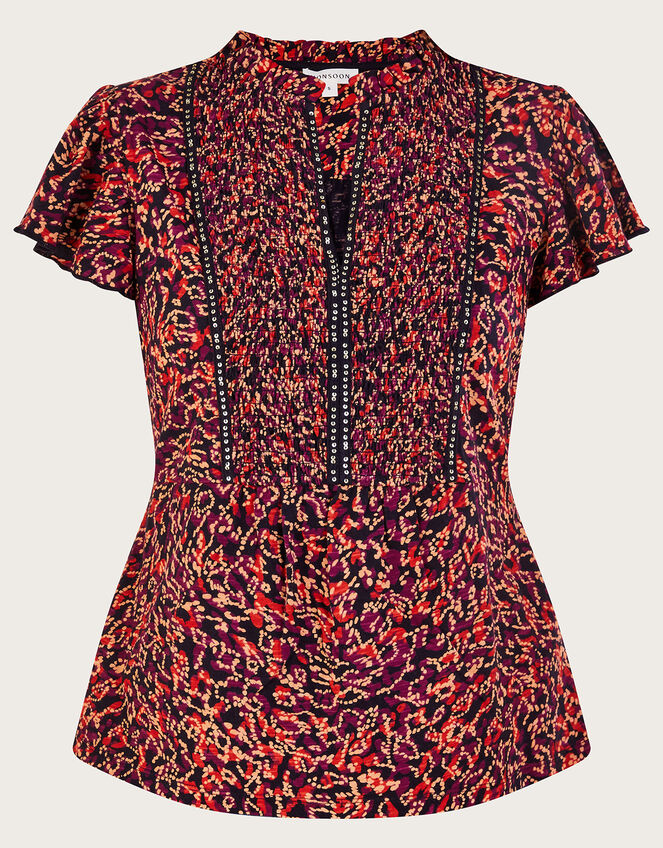 Embellished Printed Jersey Top, Red (RED), large