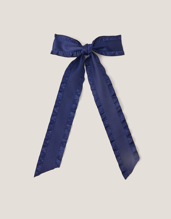 Frilly Bow School Hair Clip, Blue (NAVY), large