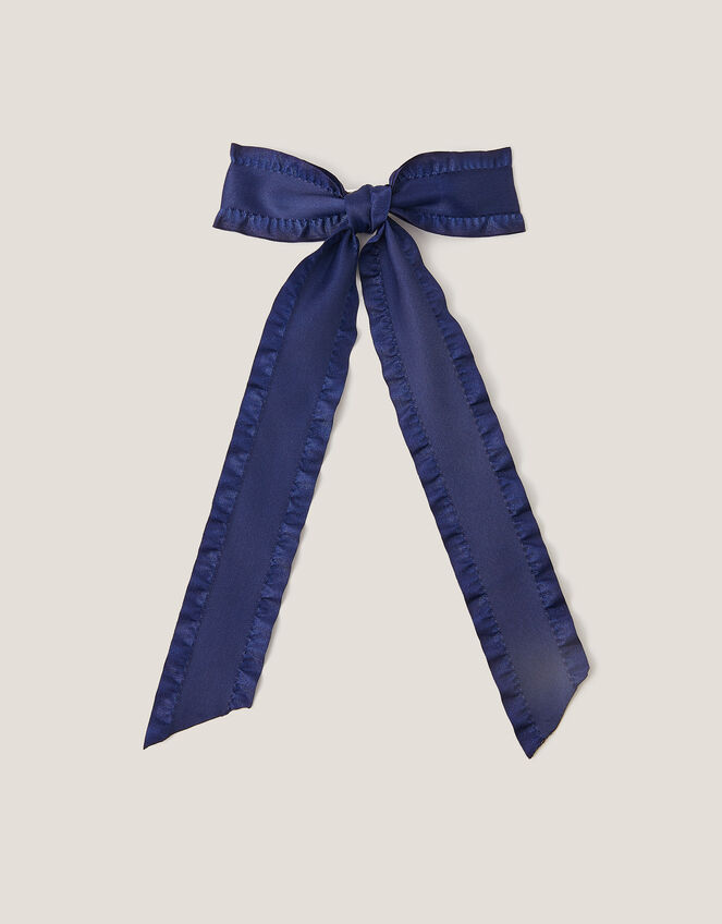 Frilly Bow School Hair Clip, Blue (NAVY), large