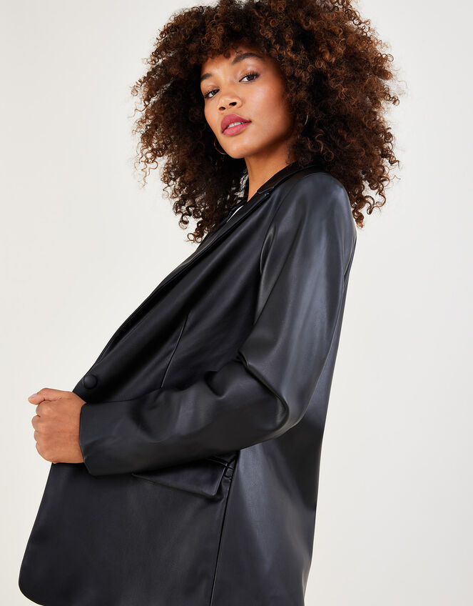 Beth PU Blazer in Recycled Polyester, Black (BLACK), large