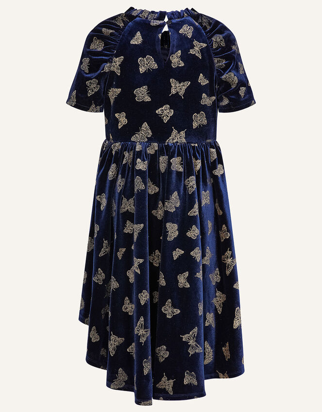 Glitter Butterfly Velvet Dress, Blue (NAVY), large