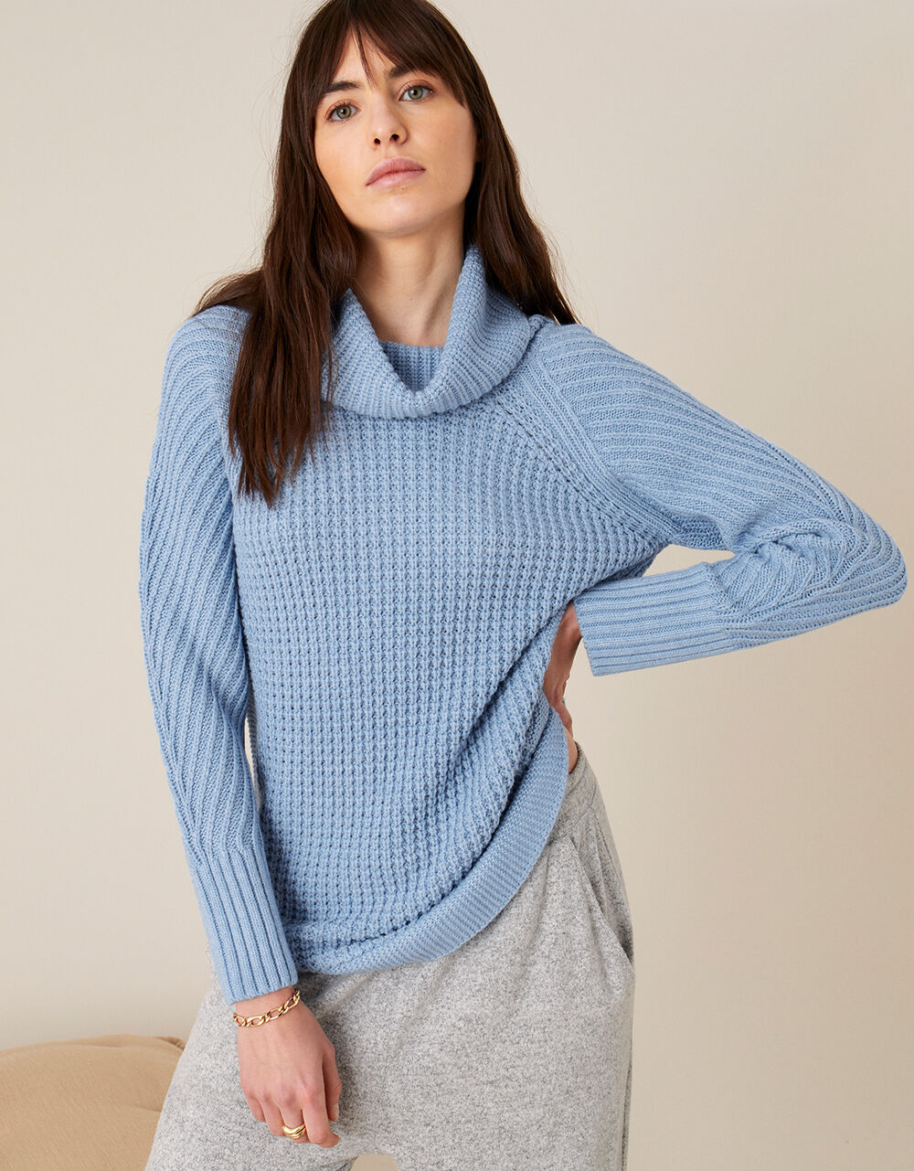 Caitlyn Cowl Neck Stitchy Jumper Blue | Jumpers | Monsoon UK.