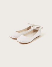 Satin Ballerina Flats, Ivory (IVORY), large