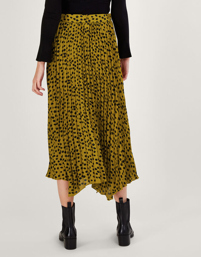 Sally Spot Print Pleated Skirt in Recycled Polyester, Green (CHARTREUSE), large
