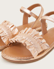 Frill Leather Sandals, Gold (ROSE GOLD), large