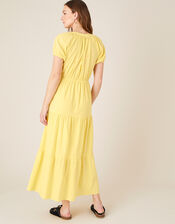 Tiered Midi Dress in Pure Cotton, Yellow (YELLOW), large