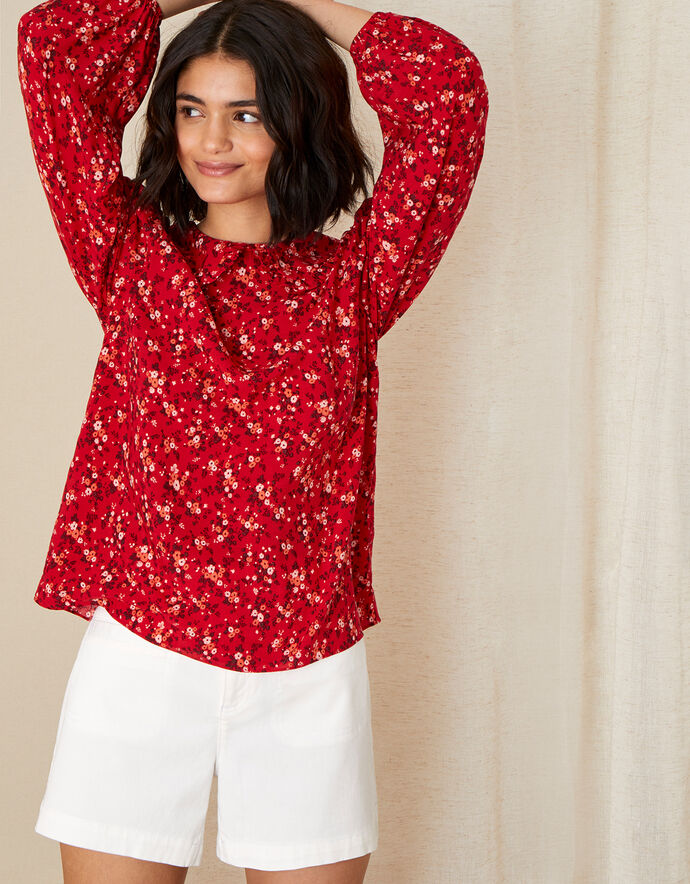 Frill Collar Ditsy Floral Blouse Red | Tops & T-shirts | Monsoon UK.
