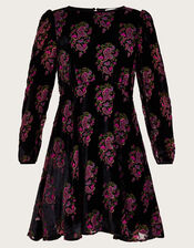 Ruby Paisley Velvet Dress, Black (BLACK), large