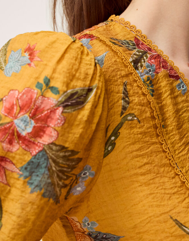 Rosaleigh V-Neck Floral Blouse Yellow