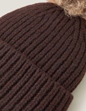 Dede Faux Fur Bobble Beanie Hat, Brown (CHOCOLATE), large