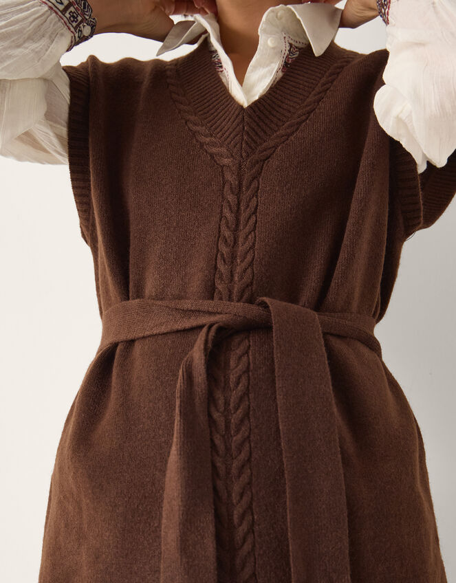Cohen Tie Waist Cable Knit Vest, Brown (CHOCOLATE), large