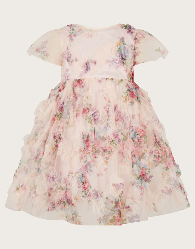 Elegant Floral Ruffle Baby Girl Dress – Cream Pink