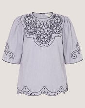 Kirsty Embroidered Stripe Top, Blue (NAVY), large