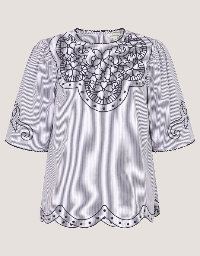 Kirsty Embroidered Stripe Top, Blue (NAVY), large