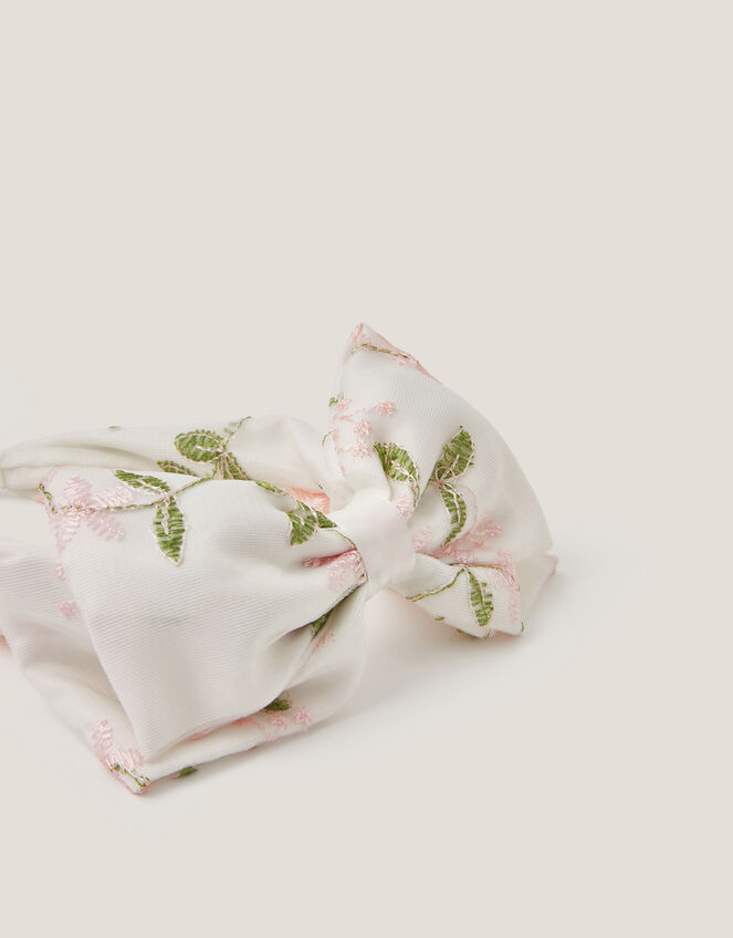 Floral Embroidered Bow Headband, , large