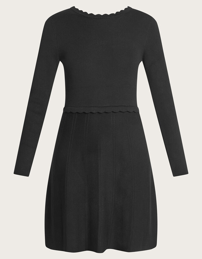 Tie Back Scallop Neck Dress, Black (BLACK), large