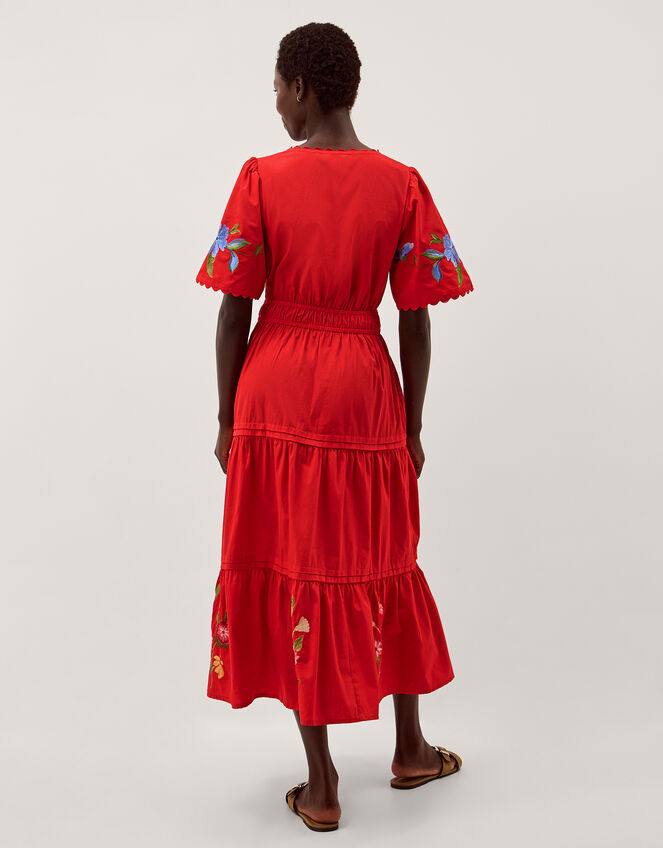 Emma Floral Embroidered Midi Dress, Red (RED), large