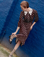 Paris Polka Dot Jersey Midi Dress, Brown (CHOCOLATE), large