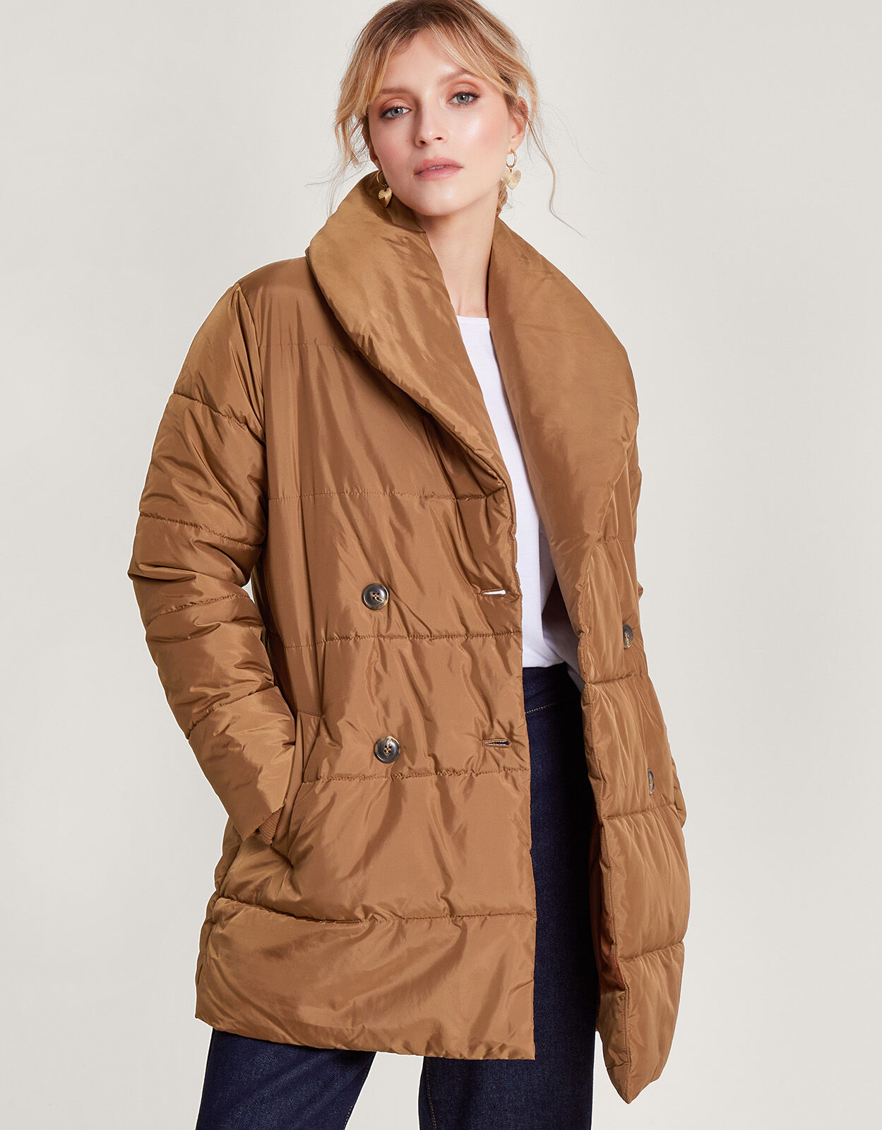 Shannon Shawl Collar Padded Coat Camel | Women's Coats | Monsoon UK.