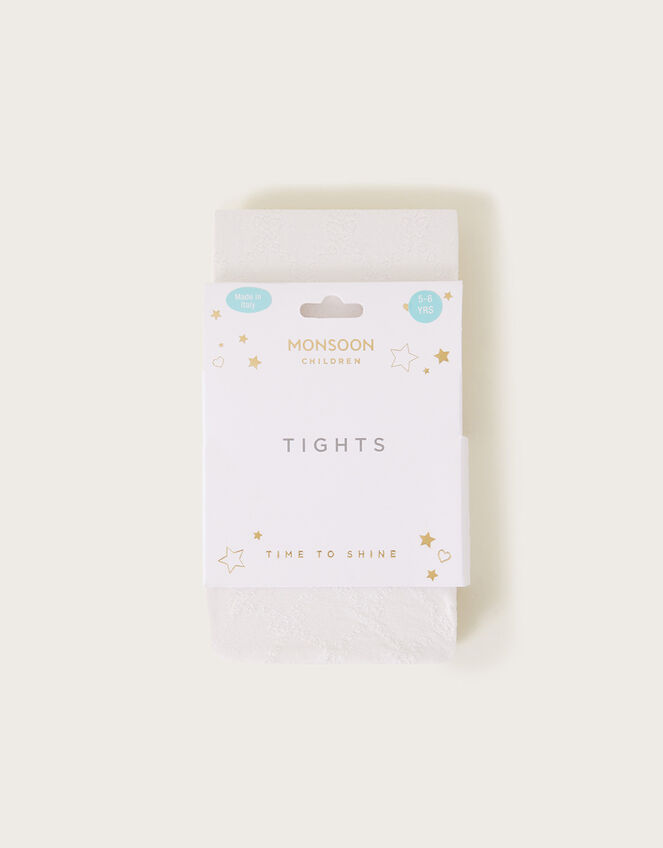 90 Denier Plush Diamond Print Tights, Ivory (IVORY), large