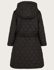 Longline Quilted Coat with Hood, Black (BLACK), large