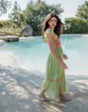 Piti Cuiti Floral Embroidered Maxi Dress, Green (GREEN), large