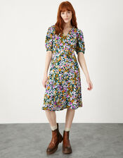 Floral Wrap Dress in Sustainable Viscose, Green (GREEN), large