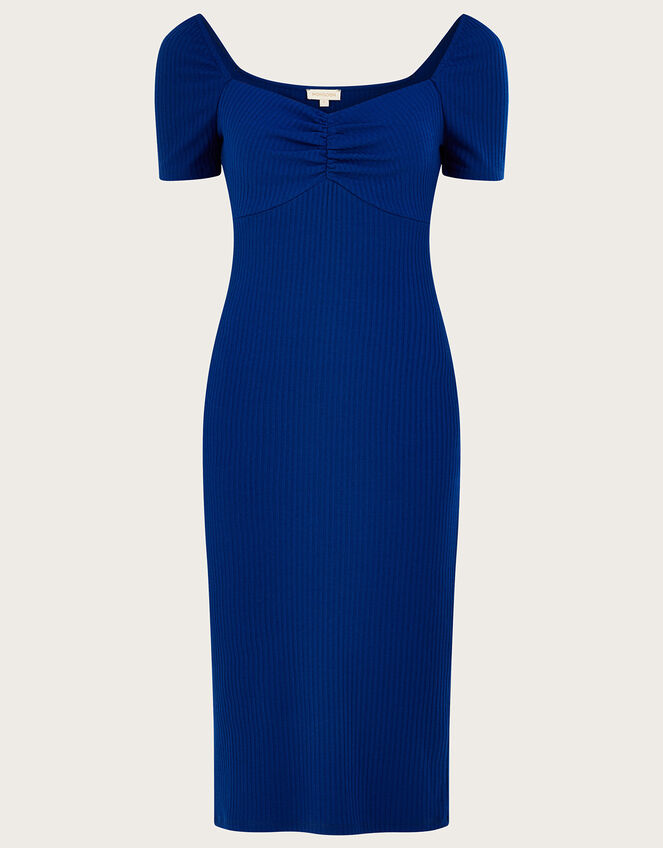 Ribbed Sweetheart Midi Jersey Dress Blue Work Dresses Monsoon UK.