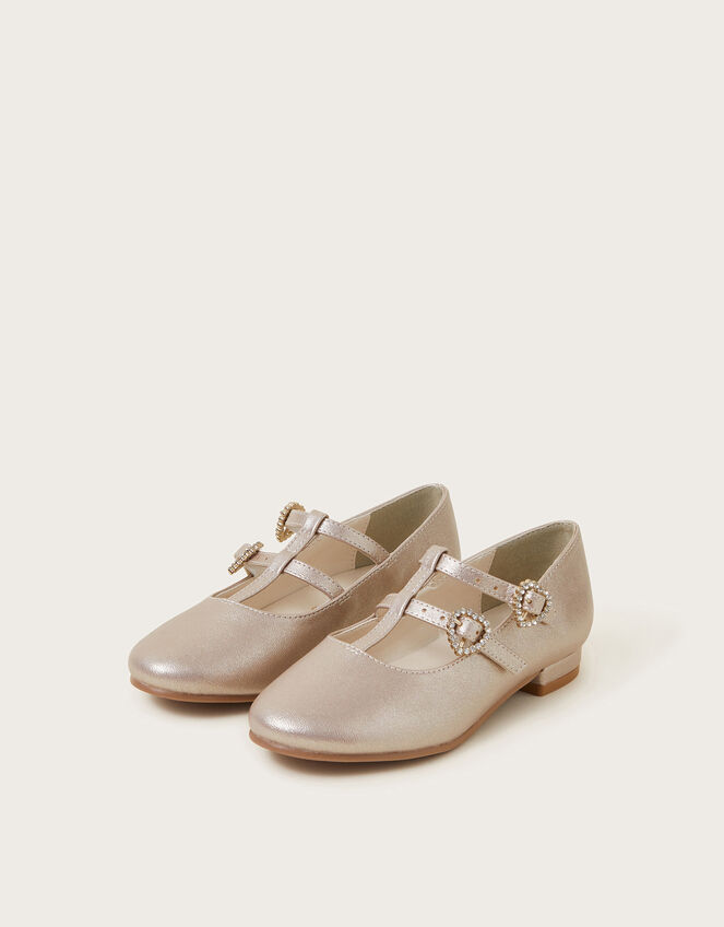 Diamante Double-Strap Pumps, Gold (GOLD), large