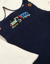 Newborn Train Embroidered Top & Corduroy Dungarees Set , Blue (NAVY), large