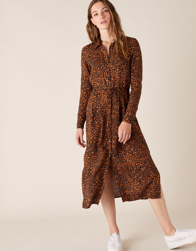 Animal Heart Print Shirt Dress, Black (BLACK), large