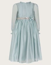Christina Sequin Belt Long Sleeve Dress, Green (GREEN), large