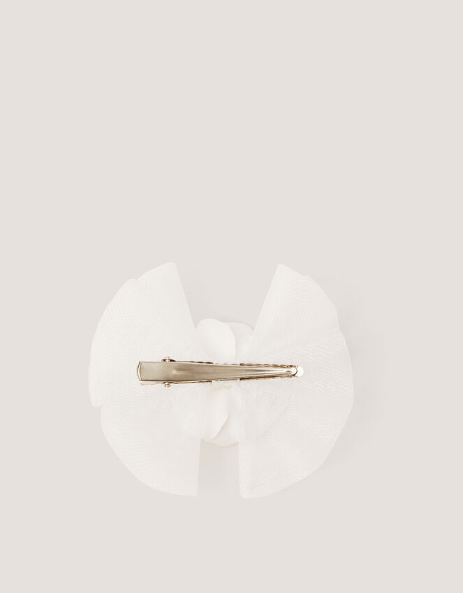 Pearly Flower Bow Fascinator Hair Clip, , large