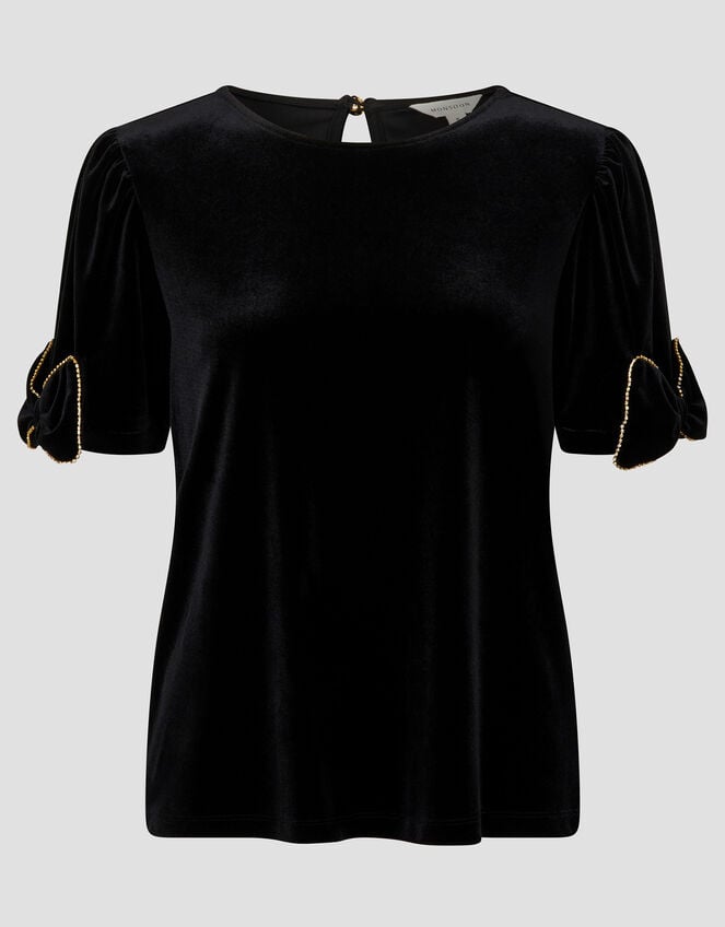 Vita Bow Sleeve Velvet T-Shirt, Black (BLACK), large