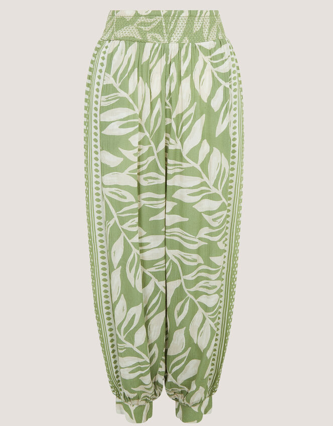 Lillie Leaf Print Harem Trousers, Green (GREEN), large