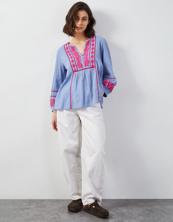 East Circe Paisley Embroidered Blouse, Blue (LIGHT BLUE), large