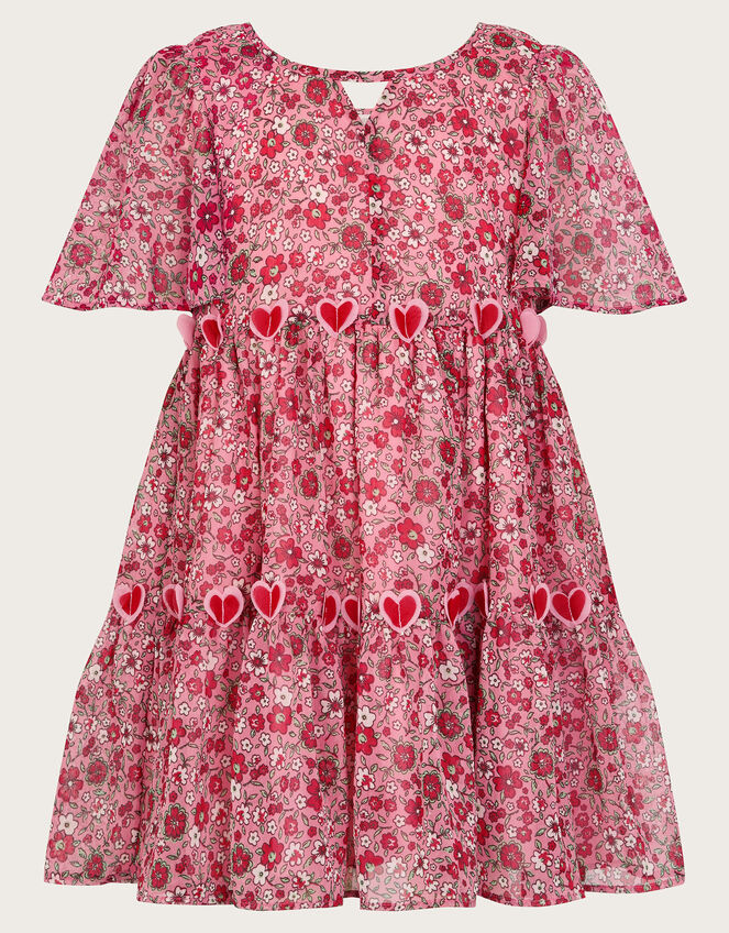 3D Hearts Floral Short Sleeve Dress, Red (RED), large