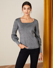 Metallic Square Neck Jumper, Black (BLACK), large