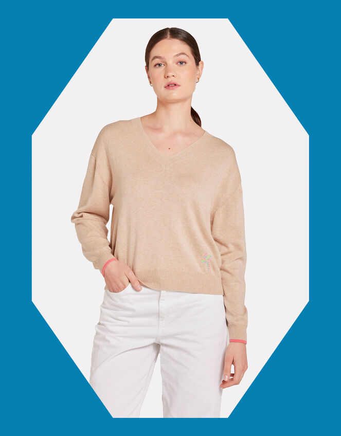 Wispr Sydney Sunset V-Neck Jumper, Camel (BEIGE), large