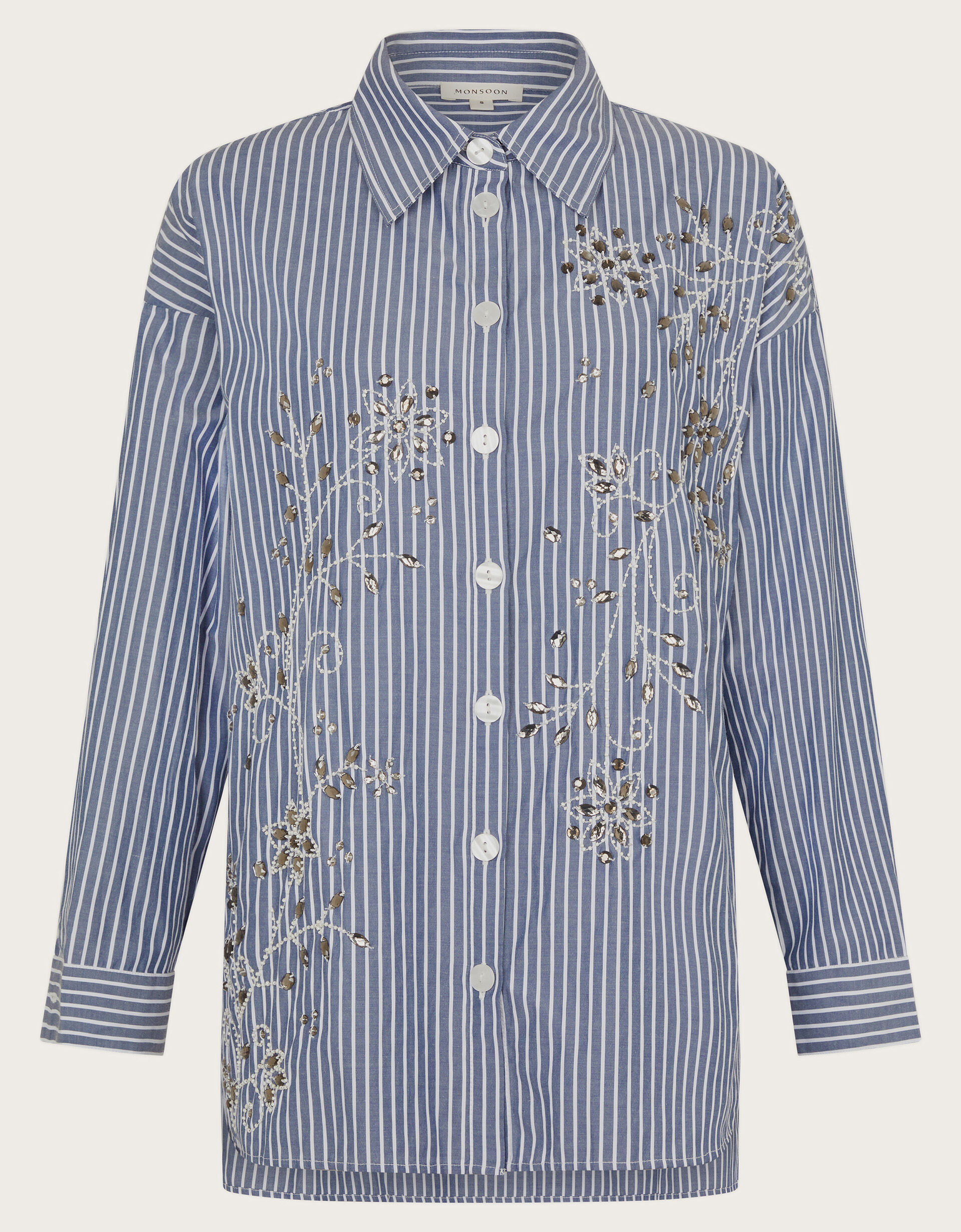 Sherry Embroidered Stripe Shirt Blue
