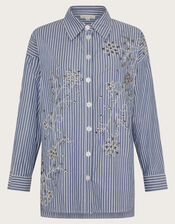 Sherry Embroidered Stripe Shirt, Blue (NAVY), large