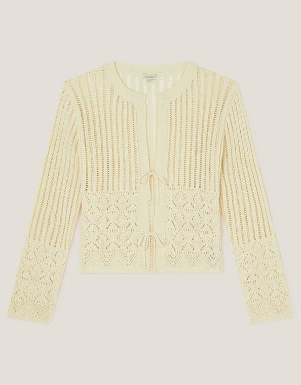 Cropped Knit Cardigan, Ivory (IVORY), large